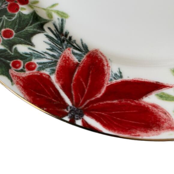 Grace Teaware Christmas Poinsettia Porcelain Cake Stand Holiday Holly New - Picture 12 of 12